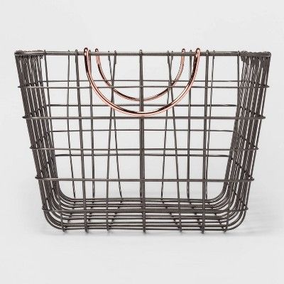 Photo 1 of 16"x11"x8" Wire Basket with Handle Gray/Copper - Threshold™  PACK OF 2
