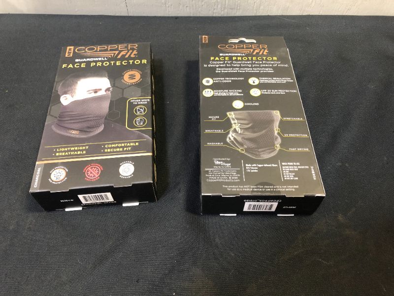 Photo 1 of 2 pack Copper Fit Guardwell Face Protector Washable Adult Unisex One Size Charcoal
