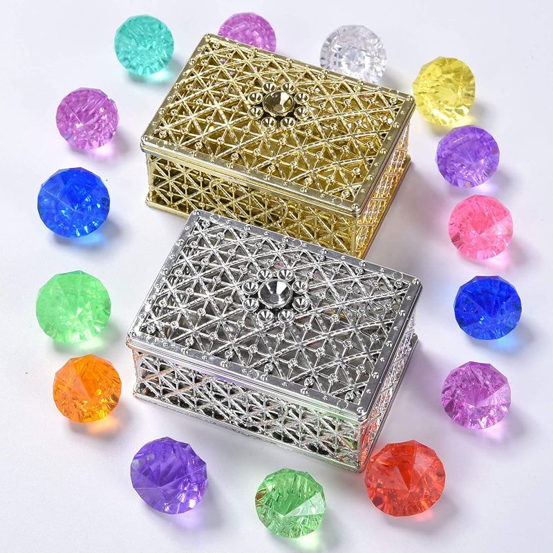 Photo 2 of Jinhua Yiyan Diving Gem Pool Toy 16 Colorful Diamond Set with Two Beautiful Treasure Box and Golden Mesh Bag Summer Swimming Gem Pirate Diving Toys Set Dive Throw Toy Set Underwater Swimming Toy
