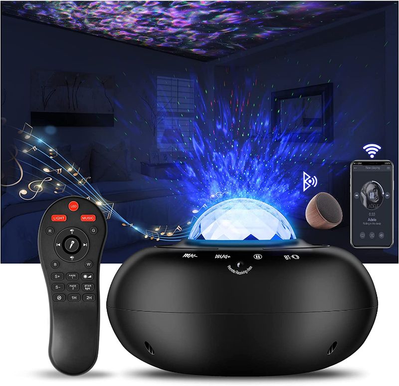 Photo 2 of Star Projector, Hangrui Galaxy Projector for Bedroom Music Bluetooth Speaker Voice Remote Control & Timer, Starry Night Light Projector for Kids Adults Gaming Room Home Theater Ceiling Room Decor
