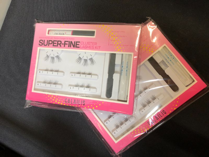 Photo 2 of 2 Pack CALAILIS - Eyelash Extension, Individual Cluster Lashes Kit, Glue Based Super Thin Strip with 48 Hours Lash Glue, Tweezers and Cotton Swab Glue Remover Kit 01
