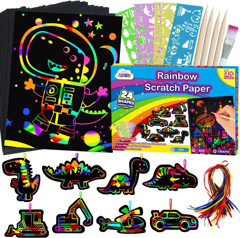 Photo 1 of ZMLM Scratch Paper Drawing Set for Kids Age 3-10, Black Rainbow Magical Craft, Birthday Party Gift, Children's Day Gift

