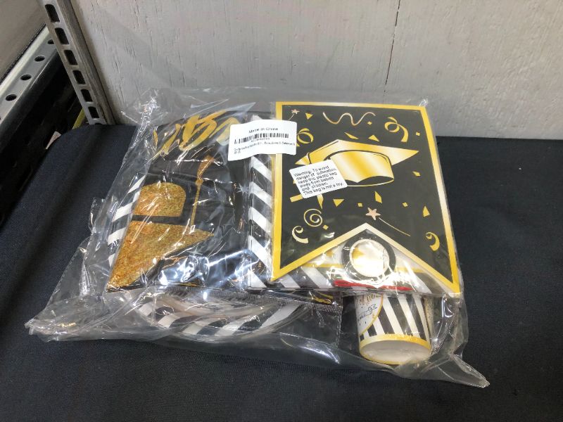 Photo 1 of Amycute Graduation Plates and Napkins Set 170PCS Graduation Black Gold Party Supplies 2022 Graduation Party Plates Cup Napkins Tablecloth Serves 30
