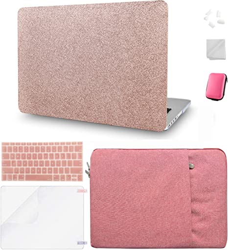 Photo 1 of KECC Compatible with MacBook Air 13 inch Case 2020 2019 2018 A1932 Touch ID Plastic Hard Shell +Keyboard Cover+Sleeve+Screen Protector+Charging Bag+Dust Plug+Dust Cloth (Rose Gold Sparkling)
