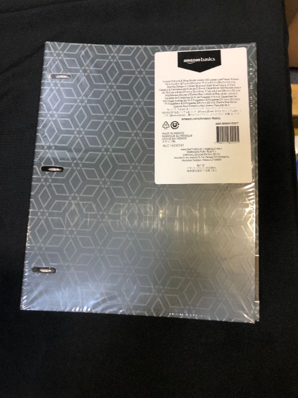 Photo 2 of Amazon Basics 3/4 Inch 3-Ring Binder Holds 100 Loose-Leaf Paper Sheets 10.5” X 8” or 11” X 8.5”, Starlike Design in Cobalt Blue and Steel Blue Colors –2-Pack
