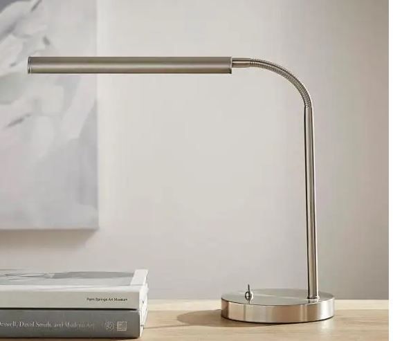 Photo 1 of 14.7 in. Satin Indoor LED Gooseneck Table Lamp

