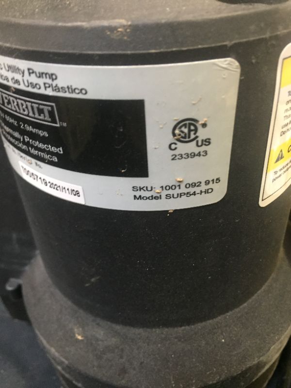 Photo 4 of 1/6 HP Plastic Submersible Utility Pump (USED)(DIRTY)