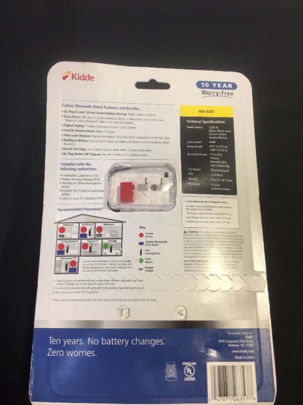 Photo 4 of 10 Year Worry-Free Plug-In Carbon Monoxide Detector with Battery Backup, Digital Display, and Voice Alarm
(factory sealed)