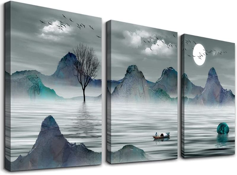 Photo 1 of 3 Piece Landscape Canvas Wall Art for Living Room Contemporary Artwork Picture Wall Decor for Bedroom Office Dining Room Kitchen, Night Scene Prints Paintings for Home Decorations
