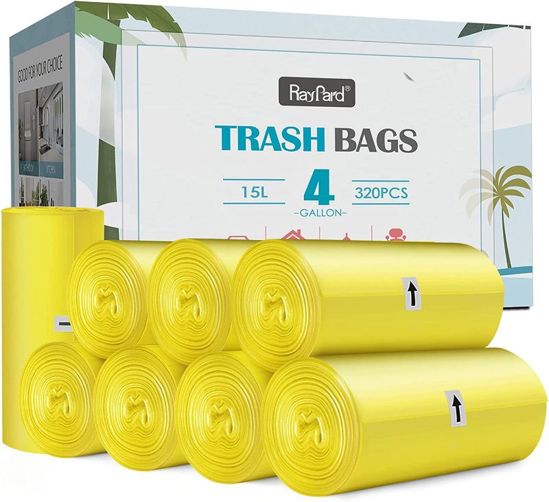 Photo 1 of 320 Counts Strong Trash Bags Garbage Bags by Raypard, Small Plastic Bags for Home Office Kitchen Bathroom Bedroom (Yellow, 4 Gallon)
