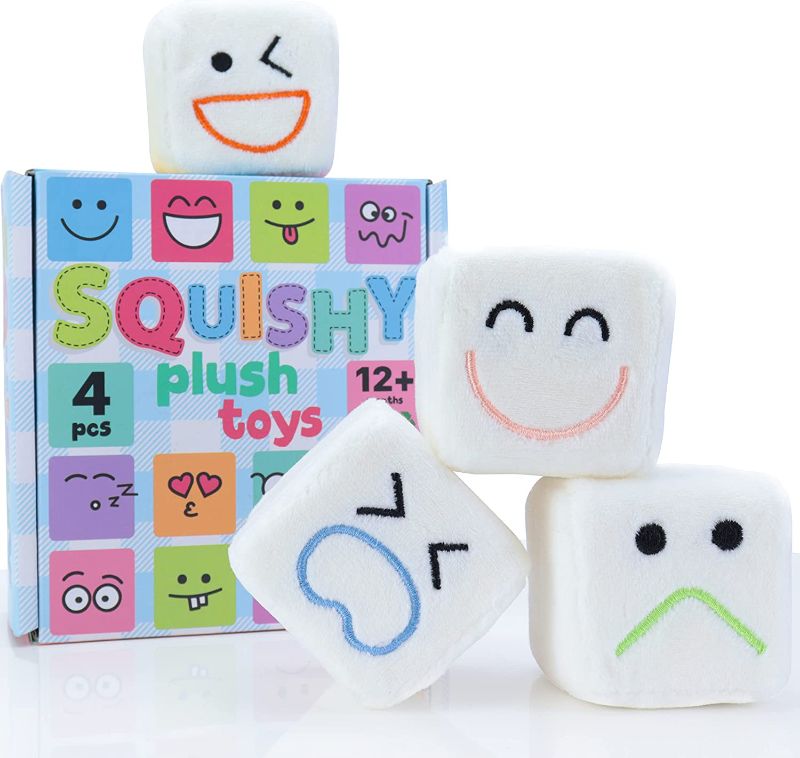 Photo 1 of Fidget Toy Pack 4 Pcs Squeeze Toys, Squishy Plush Sensory Stress and Anxiety Relief Toy for Kids and Adults with Emojis, Soft and Stackable Gift Squishies for Boys and Girls with ADD, ADHD, and Autism
