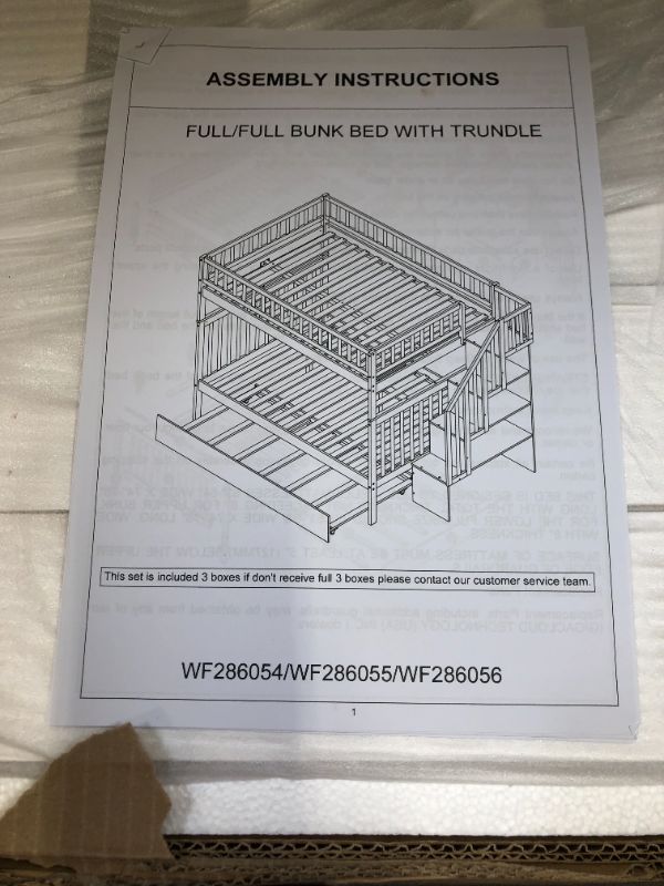 Photo 10 of Full Over Full Bunk Bed with Trundle, Wooden Bunk Bed with Staircase, for Kids Teens Adults ( White )
Box 3 of 3. Needs Box 1 and 2