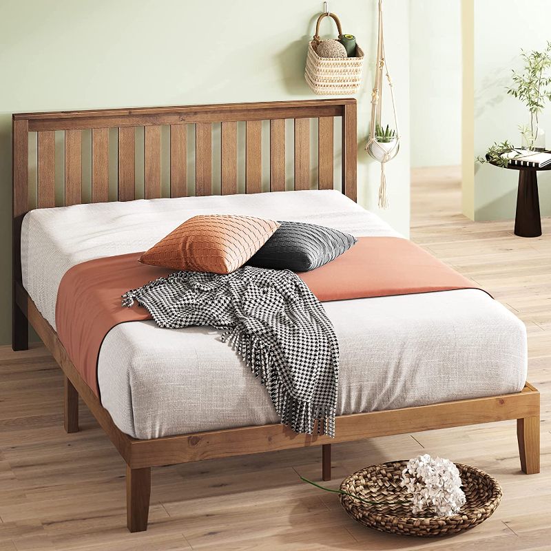 Photo 1 of ZINUS Alexia Wood Platform Bed Frame with headboard / Solid Wood Foundation with Wood Slat Support / No Box Spring Needed / Easy Assembly, Rustic Pine, Queen. Box Packaging Damaged, Item Is New