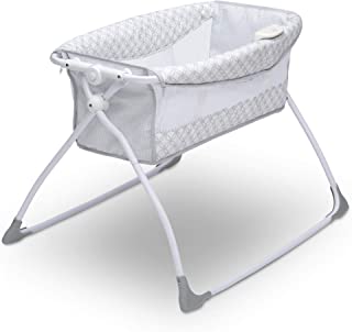 Photo 1 of Delta Children Newborn Soothing Sleeper Bassinet - Portable Baby Crib with Compact Fold, Grey Infinity. Box packaging Damaged, Minor Use, Found Hair on Item.