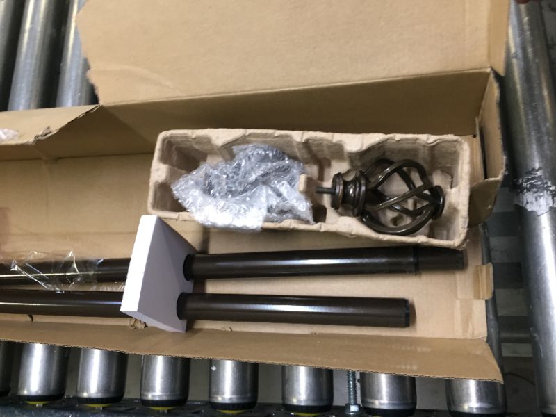 Photo 1 of KAMANINA 1 Inch Curtain Rod Single Drapery Rod 72 to 144 Inches (6-12 Feet), Twisted Cage Finials, Bronze. Box Packaging Damaged, Scratches and SCuffs on Metal, Box Packaging Damaged, Moderate Use
