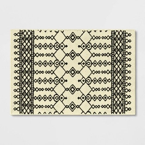 Photo 1 of 2'6"x3'10" Lyndon Washable Geometric Rug Black/White - Project 62. Dirty From Shipping and Handling, Minor Fraying on Edges. Tape on item