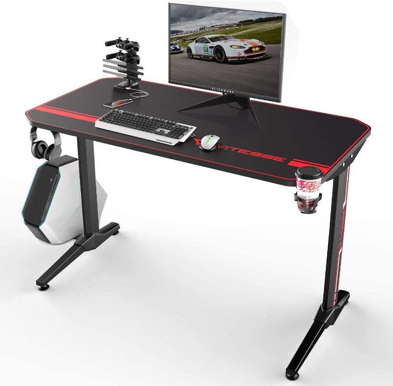 Photo 1 of Vitesse Gaming Desk, Gaming Computer Desk, PC Gaming Table, Racing Style Professional Gamer Game Station with Mouse pad, Gaming Handle Rack, Cup Holder and Headphone Hook