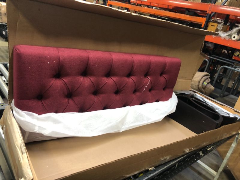 Photo 3 of 18x40Inch Red Ottoman with Black Wooden Legs. Moderate Use.