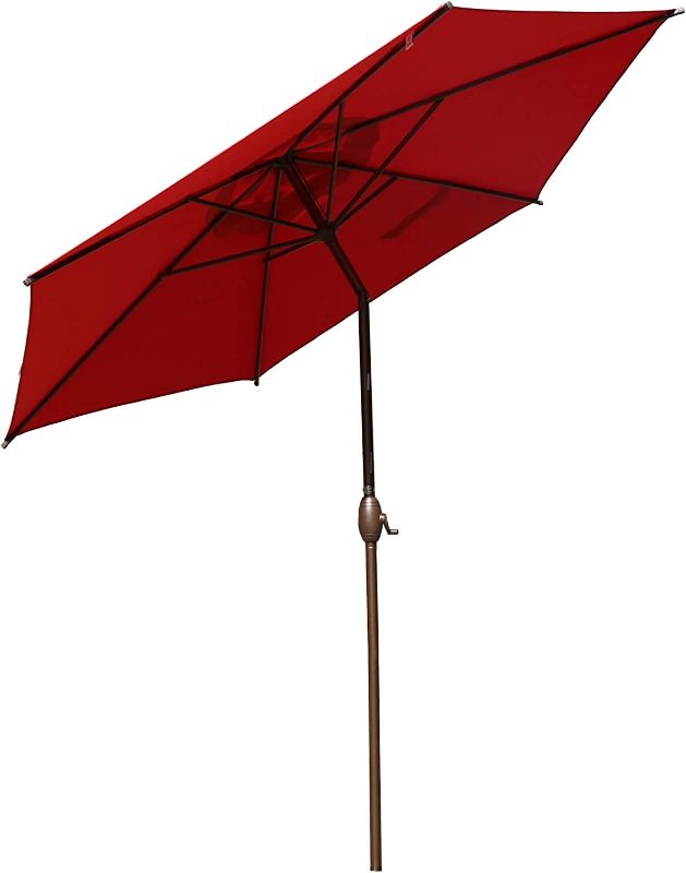 Photo 1 of Abba Patio 9ft Patio Umbrella Outdoor Umbrella Patio Market Table Umbrella with Push Button Tilt and Crank for Garden, Lawn, Deck, Backyard & Pool, Red
