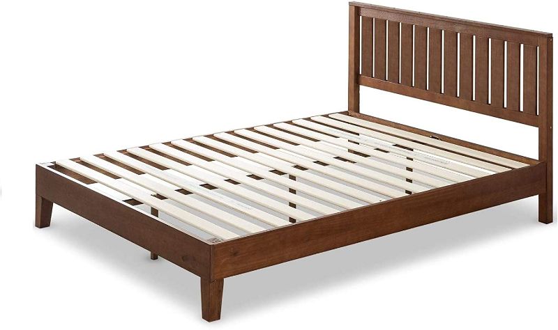 Photo 1 of ZINUS Vivek Deluxe Wood Platform Bed Frame with Headboard / Wood Slat Support / No Box Spring Needed / Easy Assembly, Queen. Box Packaging Damaged, Item is New. 
