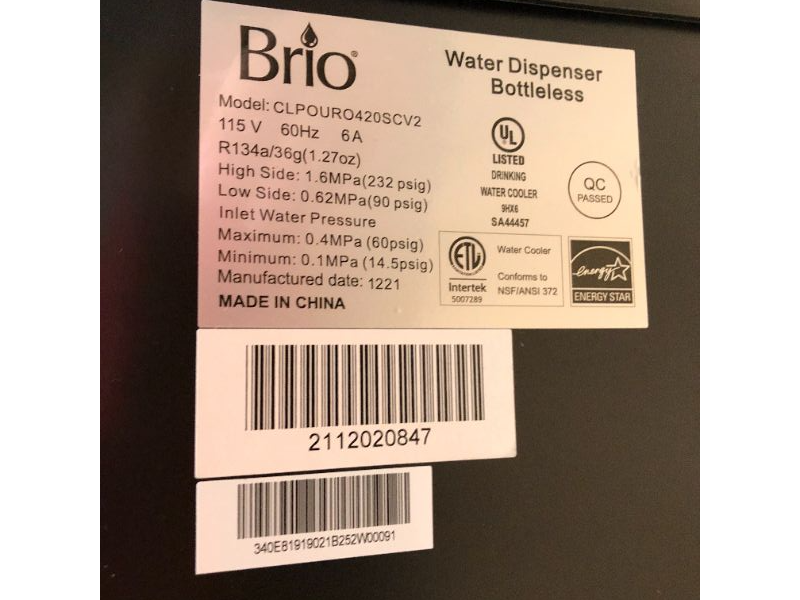 Photo 8 of Brio Commercial Grade Bottleless Ultra Safe Reverse Osmosis Drinking Water Filter Water Cooler Dispenser-3 Temperature Settings Hot, Cold & Room Water - UL/Energy Star Approved – Point of Use
