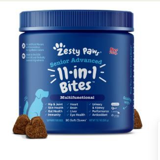Photo 1 of Zesty Paws Advanced 11-in-1 Bites Beef Flavored Soft Chews Multivitamin Supplement for Senior Dogs, 90 count. Sealed, Best by 11/2023