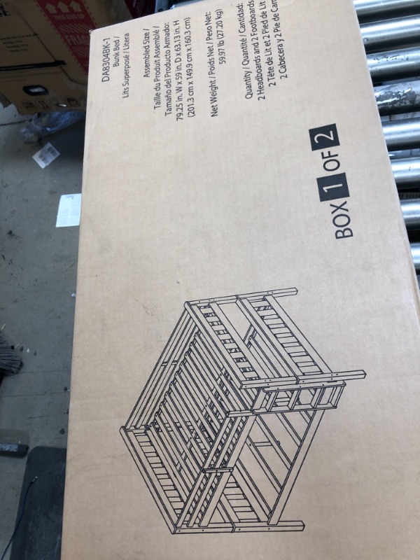 Photo 1 of Dorel Living Moon Full over Full Bunk Bed with USB Port, Black  --BOX 1 OF 2 ONLY-- --MISSING BOX 2 OF 2--
