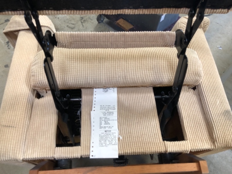 Photo 10 of WOOD BASE. BEIGE CORDUROY FABRIC RECLINER WITH ARM COVERS AND TOP COVER. VERY DIRTY FROM USE AND STORAGE. NEEDS TO BE CLEANED 