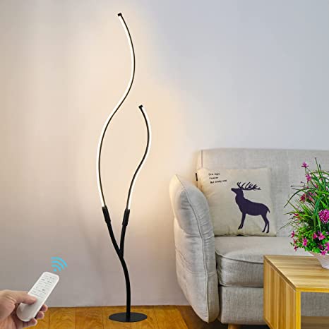 Photo 1 of BESKETIE 56 Inch Modern LED Floor Lamp, Dimmable Standing Lamp Bedside Lamp, Corner Floor Lamp with Remote Control, 40W Adjustable 3 Color Standing Pole Light for Living Room, Bedroom, Office - Black
