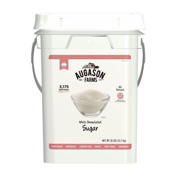 Photo 1 of Augason Farms White Granulated Sugar 28 Pound Pail BEST BY 27 JULY 2051

