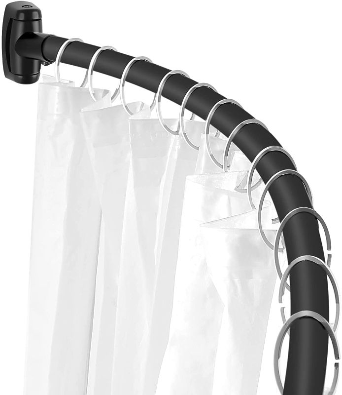 Photo 1 of Chrsouly Black Shower Curtain Rod, 42-74 inches Extra Wide Curved Shower Curtain Rod Adjustable, Rust Proof Curved Shower Rod for Bathroom, Premium Stainless Steel, Need to Drill
