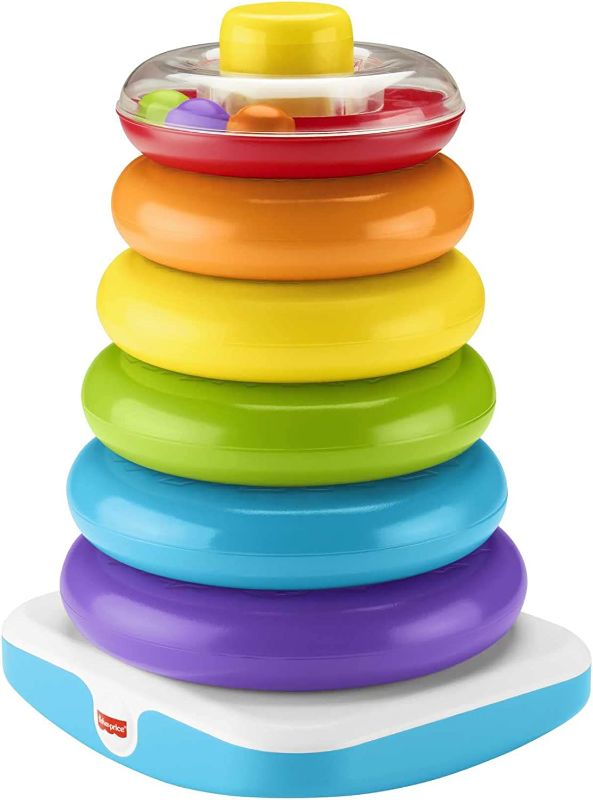 Photo 1 of Fisher-Price Giant Rock-a-Stack, 14-inch Tall Stacking Toy with 6 Colorful Rings for Baby to Grasp, Shake, and Stack
