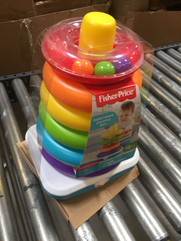 Photo 2 of Fisher-Price Giant Rock-a-Stack, 14-inch Tall Stacking Toy with 6 Colorful Rings for Baby to Grasp, Shake, and Stack
