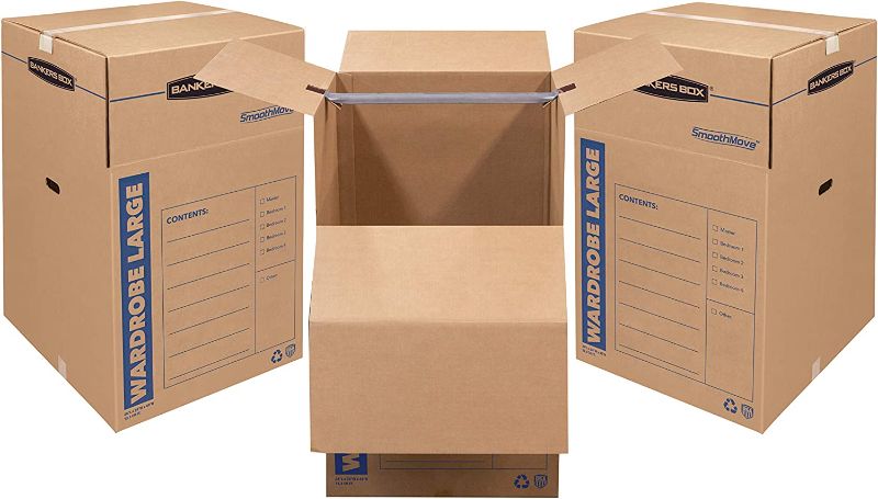 Photo 1 of Bankers Box SmoothMove Wardrobe Moving Boxes, Tall, 24 x 24 x 40 Inches, 3 Pack (7711001)
