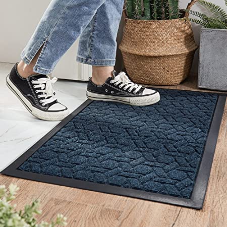 Photo 2 of 2PACK COSY HOMEER Door Mat Front Indoor Outdoor Doormat,Small Heavy Duty Rubber Outside Floor Rug for Entryway Patio Waterproof Entrance Rug,24"x48",BLUE 
