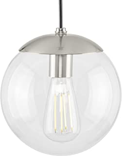 Photo 1 of Atwell Collection 1-Light Clear Glass Globe Brushed Nickel Modern Small Pendant Hanging Light