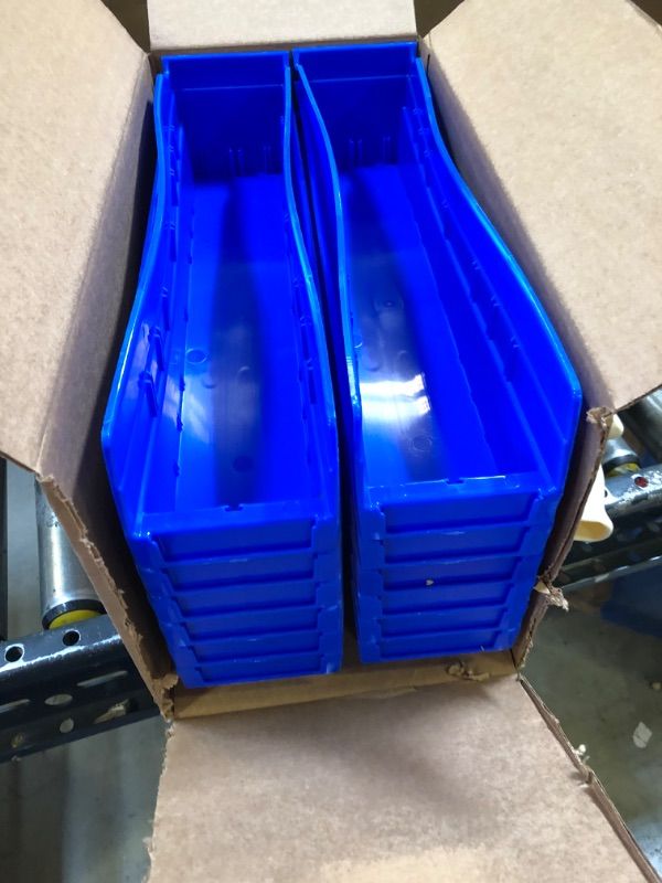 Photo 2 of Akro-Mils 30128 Plastic Nesting Shelf Bin Box, (18-Inch x 4-Inch x 4-Inch), Blue, (12-Pack)