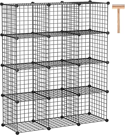 Photo 1 of 12-Cube Organizer Metal, Wire C Grids Storage, Storage Bins Shelving, Modular Bookshelf Shelf, Closet Cabinet Ideal for Bedroom, Office 37x12.5x49INCH BLACK