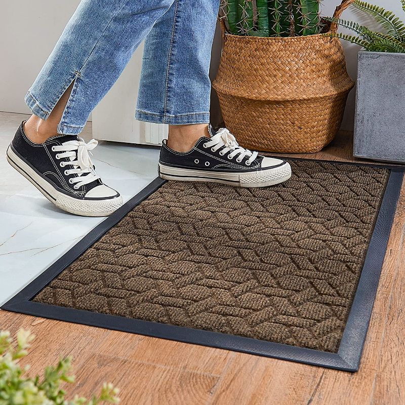 Photo 1 of 2 PACK COSY HOMEER Door Mat Front Indoor Outdoor Doormat,Small Heavy Duty Rubber Outside Floor Rug for Entryway Patio Waterproof Entrance Rug,24"x48",Beige
