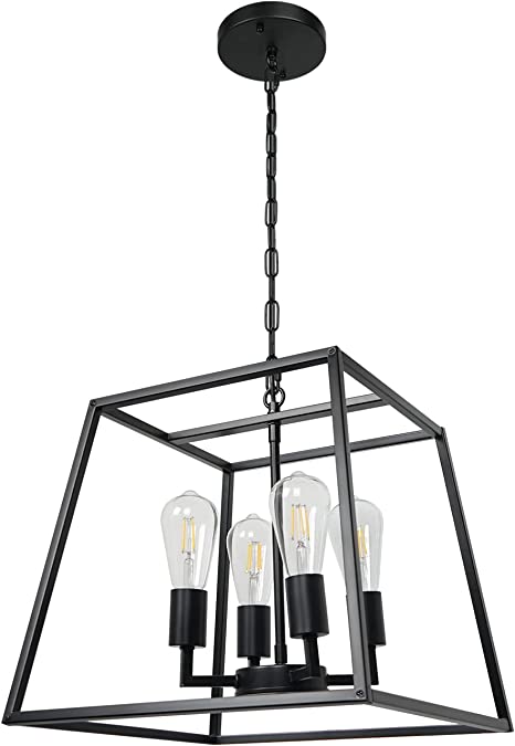 Photo 1 of ZOSIMIO Black Industrial Kitchen Island Chandelier, Modern Farmhouse Cage Hanging Pendant Light Fixture for Foyer, Dining Room, Living Room, Bedroom, Entryway
