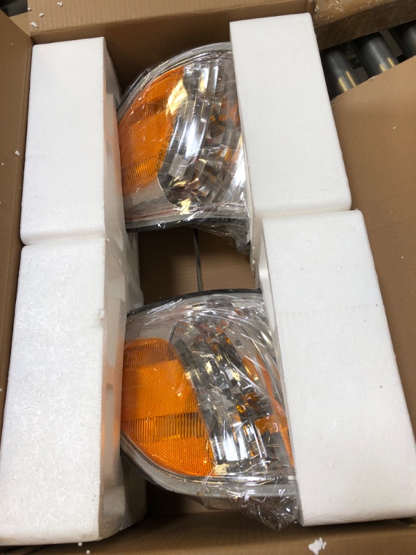 Photo 2 of  Headlight Assembly Compatible with 2005-2006 Toyota Tundra Headlight & 2005-2007 Sequoia Headlights Amber Reflectors Chrome Housing - Driver & Passenger Side

