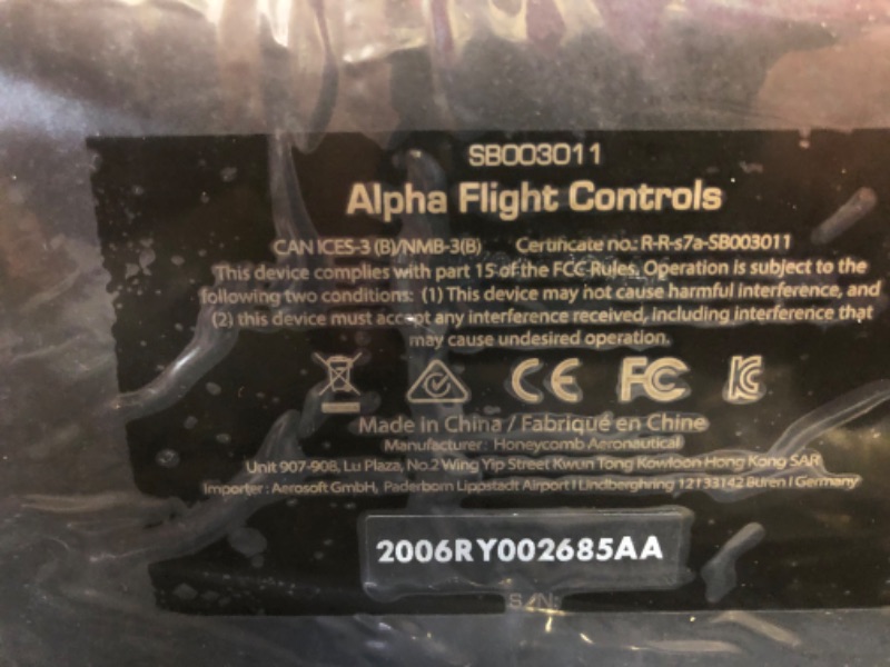 Photo 1 of Honeycomb Aeronautical Alpha Flight Controls Yoke & Switch Panel
