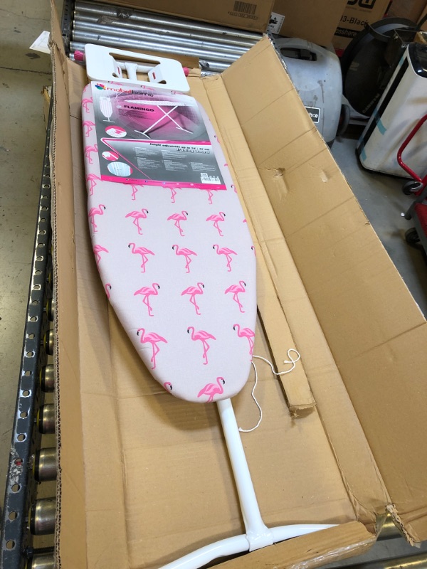 Photo 2 of Mabel Home T-Leg Adjustable Height Ironing Board with Grey and Flamingo Cotton Cover