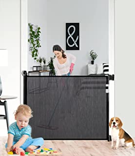 Photo 1 of Dai&F Retractable Baby Gates, Mesh Dog Gate for Stairs, Extra Wide Safety Gate for Doorways Hallways, Gates for Kids or Pets Indoor/Outdoor , 33" Tall, Extends Up to 55" Wide,Black
