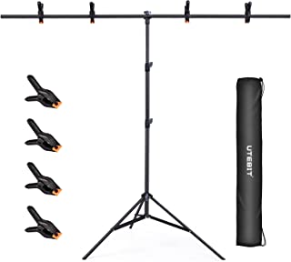 Photo 1 of UTEBIT T Shape Backdrop Stand 6.5x5ft with 4 Clips Adjustable Background Support Bar Kit with Heavy Duty Spring Clamps 150 x 200cm Photo Backdrop Frame for Parties Birthday Photoshoot
