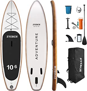 Photo 1 of Zyerch Inflatable Stand Up Paddle Board with Floating Paddle, Accessories of Backpack, Double-Action Hand Pump, All-Around SUP for Yoga,Fishing,Tour-10'6" (Black)
