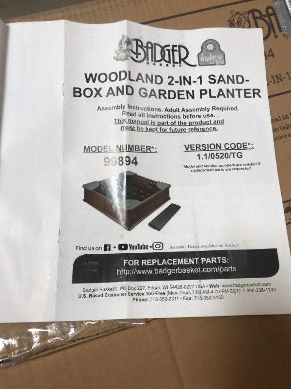 Photo 4 of Badger Basket Woodland 2-in-1 Kids Outdoor Sandbox or Garden and Vegetable Planter, Brown/Green (99894) minor damages and scratches on items
