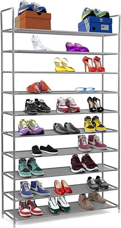 Photo 1 of Halter 10 Tier Free Standing Shoe Rack, Shoe Rack for Entryway, Bedroom Closet Storage Organizer, Stackable Shoe Storage Rack, Space Saving Shoe Shelf, Gray
