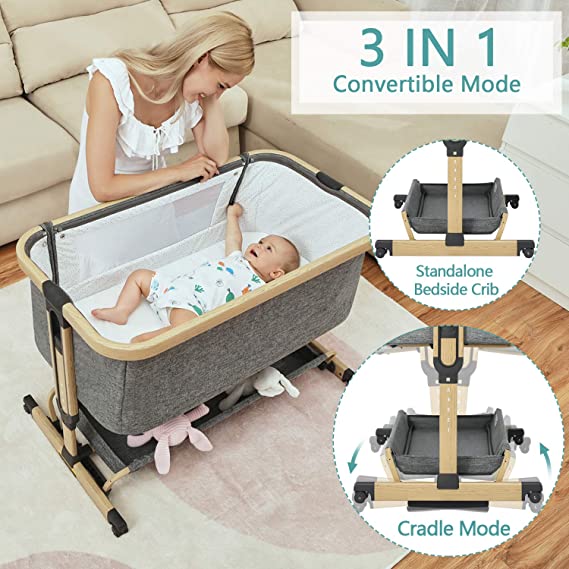 Photo 1 of 3 in 1 Baby Bassinets,AMKE Bedside Sleeper for Baby,Baby Cradle with Storage Basket, Easy to Assemble Bassinet for Newborn/Infant, Adjustable Bedside Crib,Safe Portable Baby Bed,Travel Bag Included
