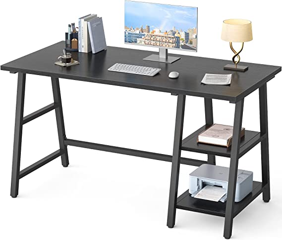 Photo 1 of Armocity Computer Desk, 47 Inch Reversible Desk with Storage Shelf Large Writing Study Table for Home Office Workstation, Black
